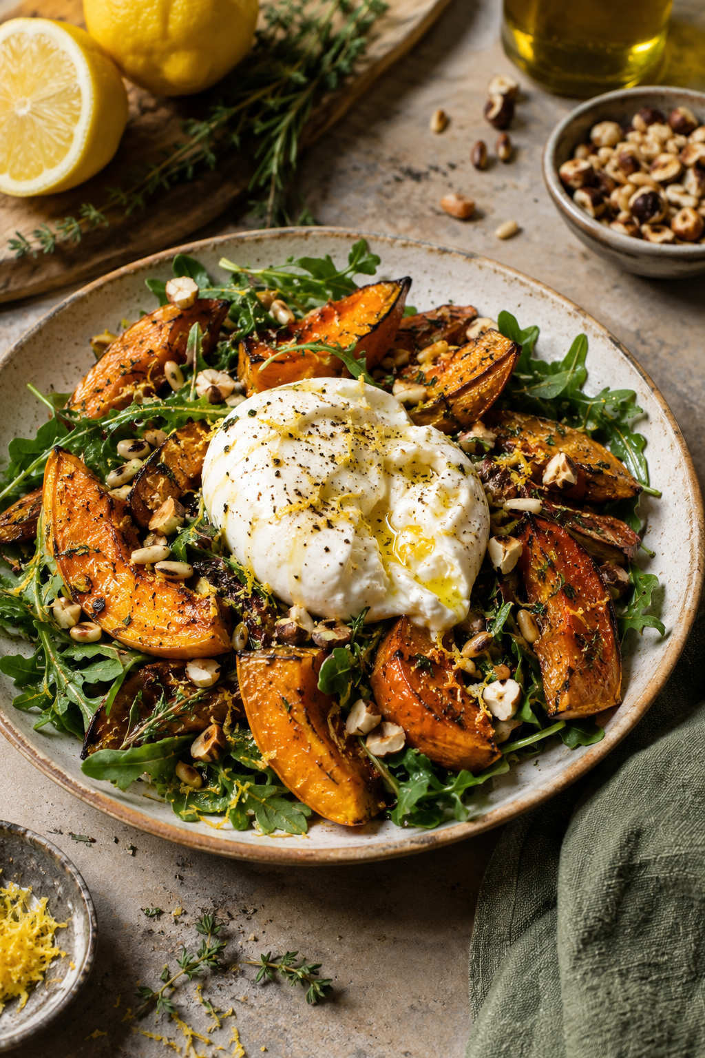Slow-Roasted Pumpkin, Burrata & Toasted Nuts Salad